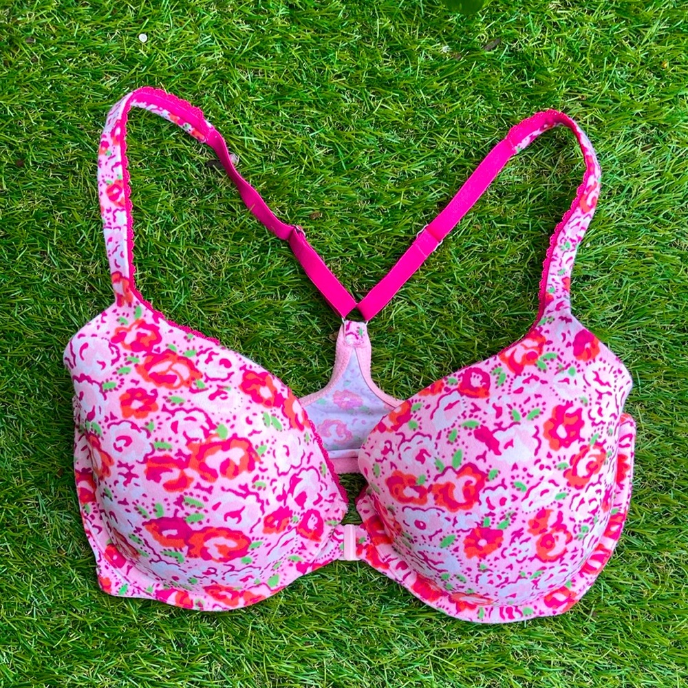 Victoria Secret Body by Victoria Front close Floral racerback Demi bra 34DD pink